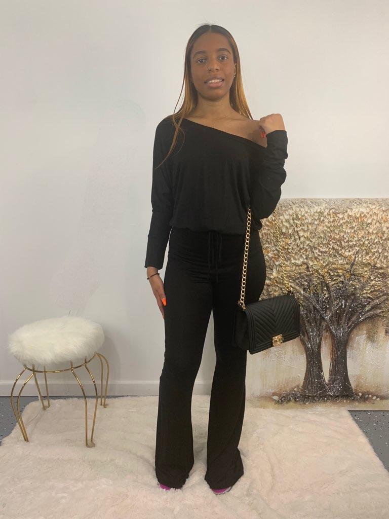 Long  Sleeve Off the Shoulder Jumpsuit